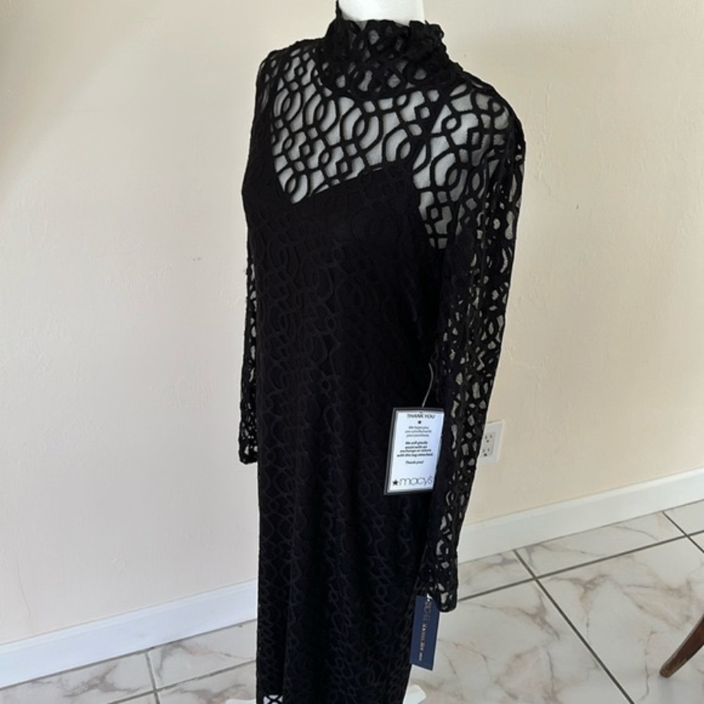 NEW Very Flattering Rachel Roy Lace Midi Dress Stretchy L/XL. Black. NWT Lined